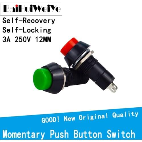 10PCS/LOT Momentary Push Button Switch 12mm Momentary 3A 250VAC Round Switches PBS-11A PBS-11B 2PIN Self-Recovery Self-Locking