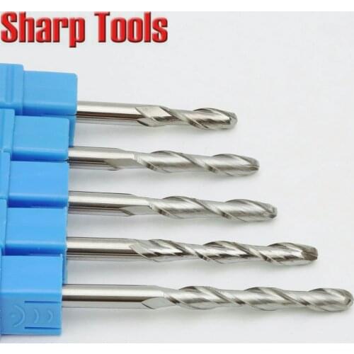 10pcs 4*22MM 2 Flute Ball Nose End Mill MDF Wood Milling Cutter Router Bits Set 3D Carving Spiral Carbide Engraving Bits Tools