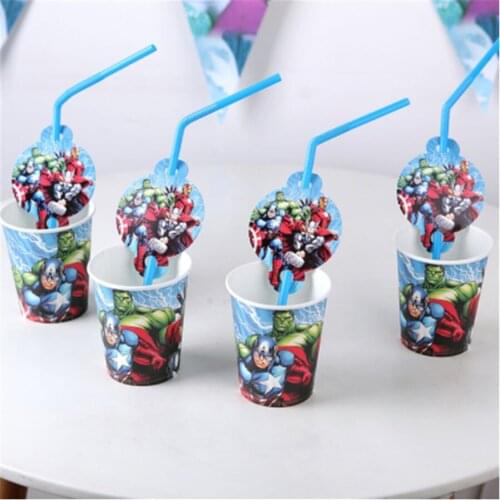 20pcs Straw Avengers Party Supplies Party Decoration Disposable Straws Cups Super Hero Birthday Avenger Decoration Party Favors