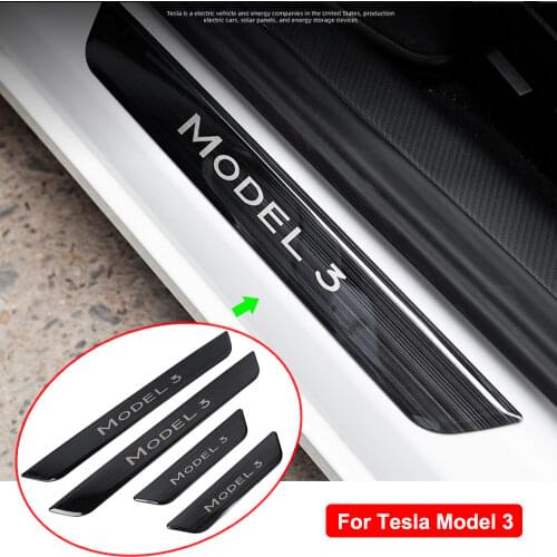 Model3 Door Sill Decoration Wrap Cover For Tesla Model 3 2021 Pedal Protection Strip Model Three Carbon Fiber Car Accessories