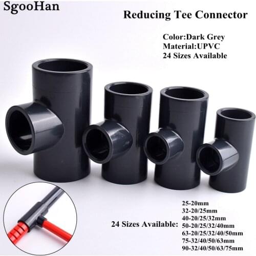 25~50 To 20~40mm UPVC Pipe Reducing Tee Connector Irrigation System Hydroponics Frame Aquarium Fish Tank 3-Way Tee Socket Joint