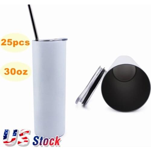 30oz Sublimation Blank White Skinny Tumbler Stainless Steel Insulated Water Bottle Double Wall Vacuum Travel Cup
