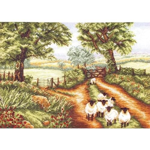 FREE delivery Top Quality popular counted cross stitch kit Down the Track Sheep Field Tree Flowers pce948