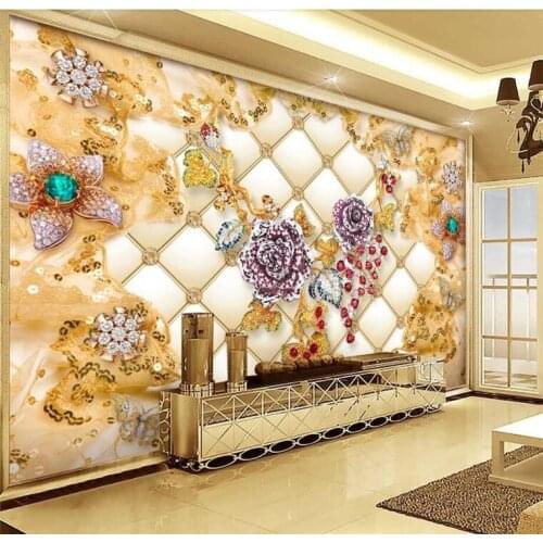 Custom Photo Wallpaper Mural 3D Soft Bag Luxury Gold Diamond Flower Jewelry Wall papel de parede 3D Wall paper