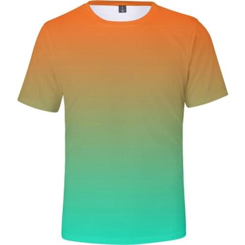 Summer Men/Women Green T Shirt Gradient Solid Colour Tops Rainbow Streetwear Tee Colourful 3D Printed Kids Shirt