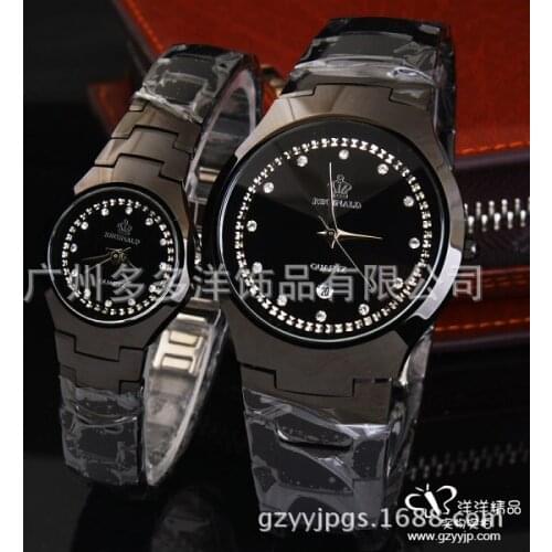 HK crown Luxury Lovers Black Steel Dress Quartz Business Calendar Diamonds Man Lady Couples Watches Analog Clock Crystals Reloj