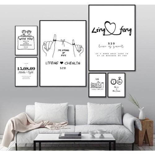 Canvas Painting Lovers Wedding Romantic Free Customized Date Name Gift DIY Anniversary Posters Cartoon Sweet Print Home Decor