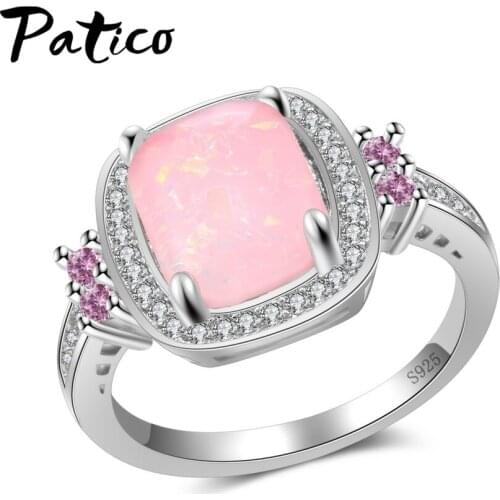 Simple Female Pink Opal Stone Ring 925 Sterling Silver Vintage Wedding Engagement Rings For Women Wedding/Engagement/Part