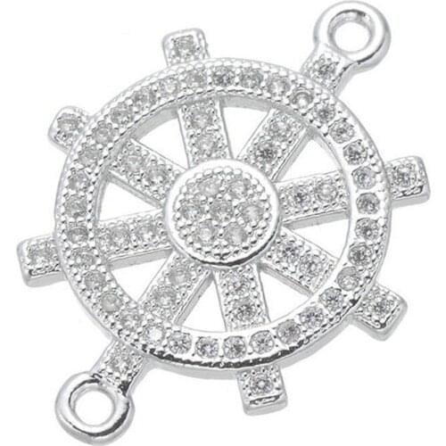 Copper micro-inlaid zircon Double hanging ship rudder Necklace bracelet pendant DIY handmade jewelry making accessories cabochon