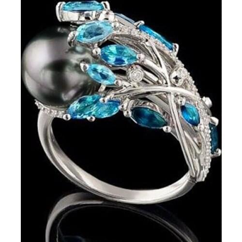 Megin D Trendy Magic Phoenix Tail Black Pearl Copper Rings for Men Women Couple Family Friend Fashion Design Gift Jewelry