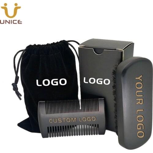 MOQ 200 pcs Amazon Hot Sale Black Beard Kit Custom LOGO Beard Care Set Combs & Brush & Gift Box & Velvet Bag with LOGOs