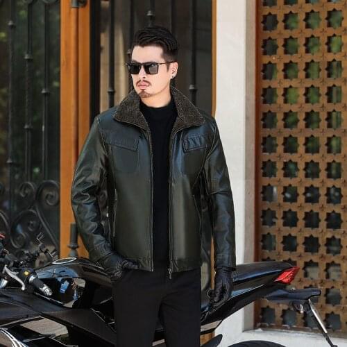 Big 8XL 6XL Hot Sale Winter Thick Sheep Leather Garment Casual flocking Leather Jacket Mens Clothing Leather Jacket Coat Men