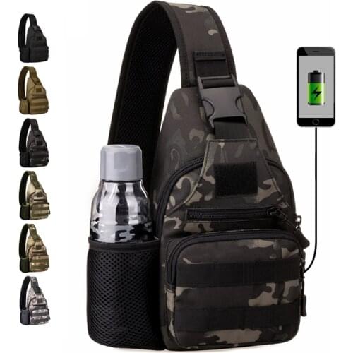 New USB Chest Bag Single Shoulder Camping Backpack Military Tactical Sports Bags Outdoor Hiking Army Mochlia Molle Camo Sack