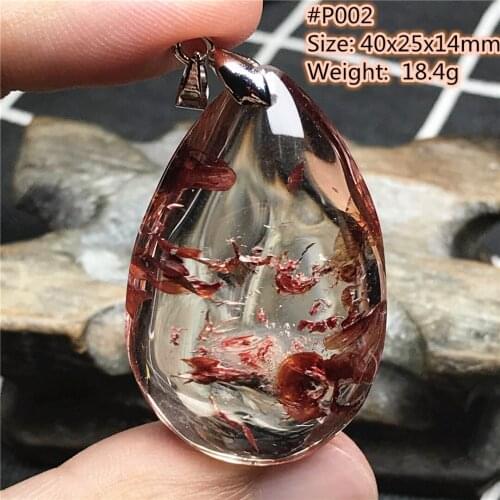 Natural Red Limonite Phantom Quartz Pendant For Women Men Tree Leaf Clear Crystal Silver 40x25x14mm Beads Rare Gemstone AAAAA