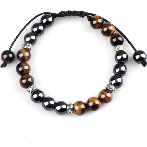Non-magnetic Hematite Beaded Bracelet Chakra Natural Tiger Eye Stone Black Lava Obsidian Strand Bracelets & Bangles Men Jewelry