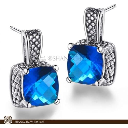 New! Stunning Fashion Jewelry Blue Quartz 925 Sterling Silver Earrings E0321