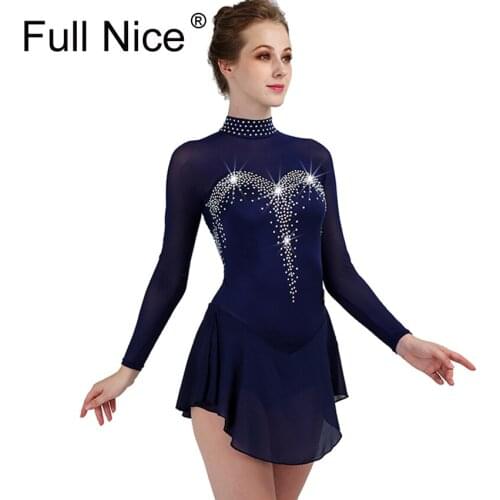 New Navy Figure Skating Dress Women Child Girl Ice Skating Dress Rhinestone Sequin Performance Kids Practise Costume Customized