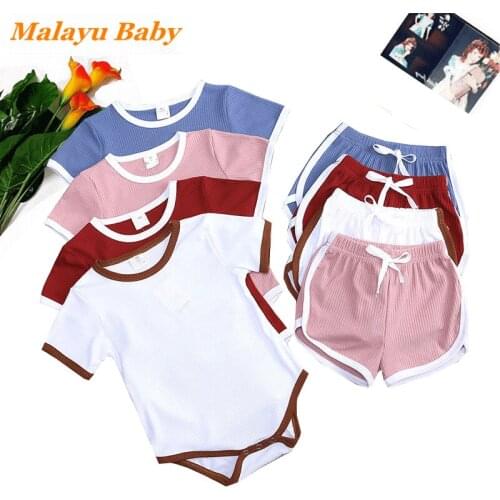 Newborn Romper Suit 2021 Summer New Baby Girl Clothes 0-24 Month Infant Cotton Solid Color Short-Sleeved Romper Shorts 2Pcs