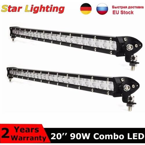 2pcs Single Row 20inch 90W Led Light Bar Work 4x4 Offroad Light 12V 24V Combo Beam For Offroad 4WD Truck Tractor 12V 24V Led Bar