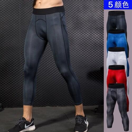 Sexy mens tights three-dimensional print fitness exercise running Wish speed dry stretch tight seven-minute trousers mens PRO