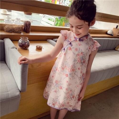 Children Dress Summer New Kids Cheongsam Dresses for Girls Flower Print Chinese Traditional Clothes 6 8 10 12 14 Year vestidos