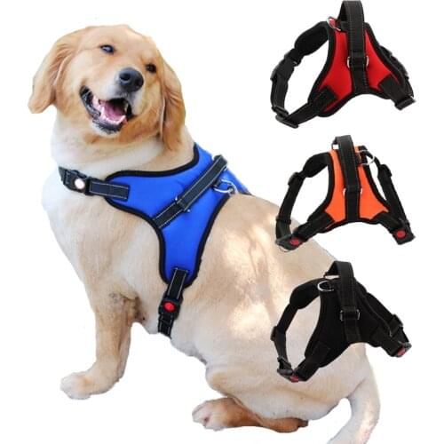 Dog Harness Reflective Nylon No Pull Adjustable Medium Large Naughty Dog Pet Harness Vest Outdoor Walking Dog Supplies