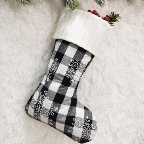 Christmas Stockings Rustic Buffalo Check Plaid Snowflake Paw Print Stockings with Knitted Cuff for Home Office Decoration
