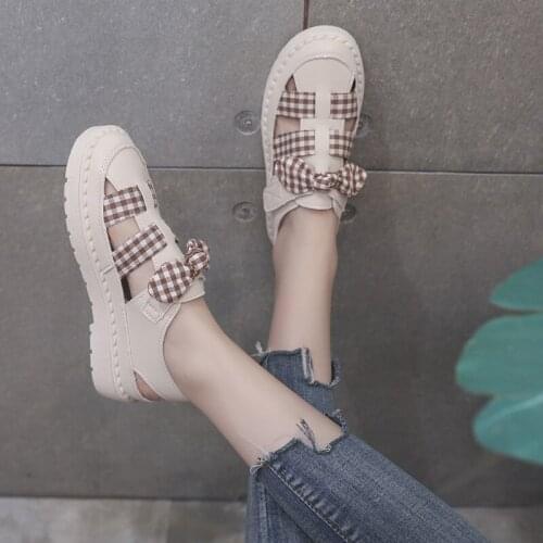 Sen female style Baotou hollow flat sandals summer new wild casual shoes comfortable sandals
