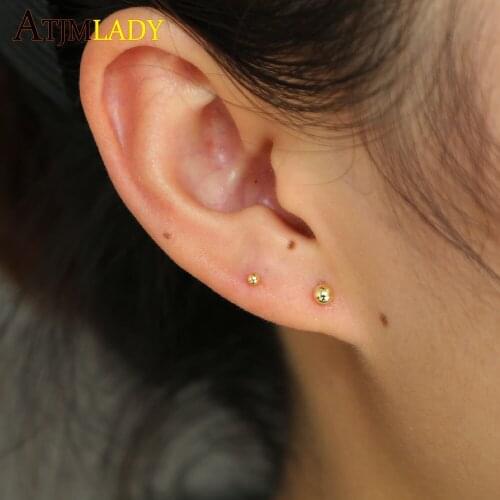 Earings Rushed Brincos Fine Jewelry Gold Color 2mm 3mm Mini Small Cute Roun Stud Simple High Polish Dainty Earring