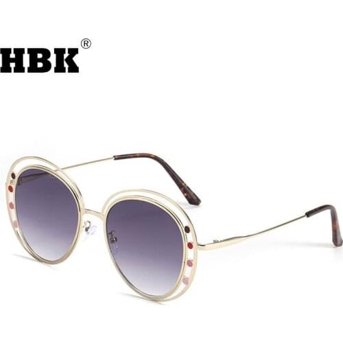 HBK New Fashion Round Hollow Sunglasses Women Men Oversized Brand Design Ladies Eyewear Big Frame Gradient Lens Travel UV400