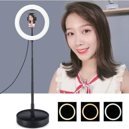 PULUZ 10.2 inch 26cm USB 3 Modes Dimmable Dual Color Temperature LED Curved Ring Light with Folding Desktop Holder & Phone Clamp