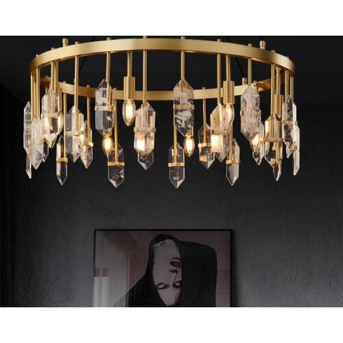 LED Postmodern Luxury Chandelier Copper Crystal Living Room Bedroom Hanging Lamp E14 Dining Villa Lobby Creative Chandeliers