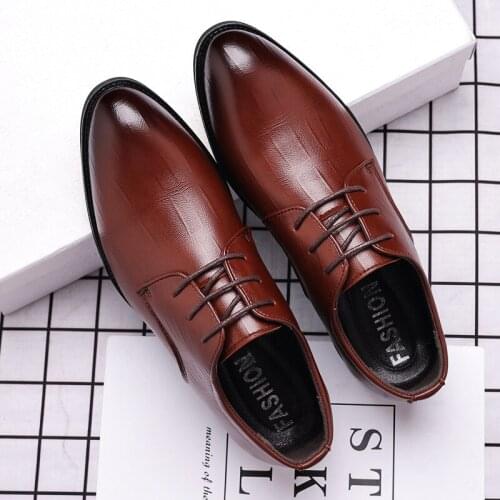 Mens Dress Shoes Leather Fashion Derby Shoes Classic Casual Business Wedding Footwear Lace-up British Style Male Formal Shoe