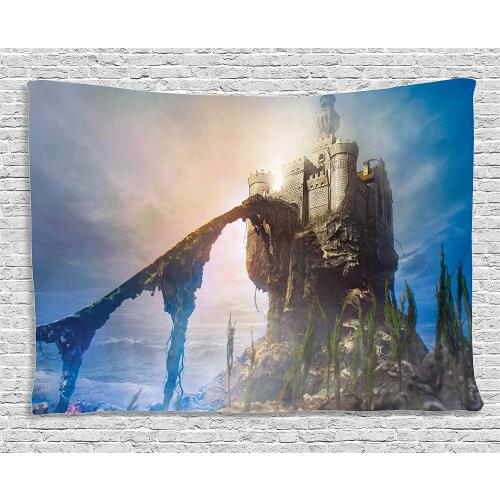 Inspirational Tapestry Medieval Decor Ancient Fantastic Castle on the Hill Royal Stories of Middle Age Mist Dorm Wall Hanging