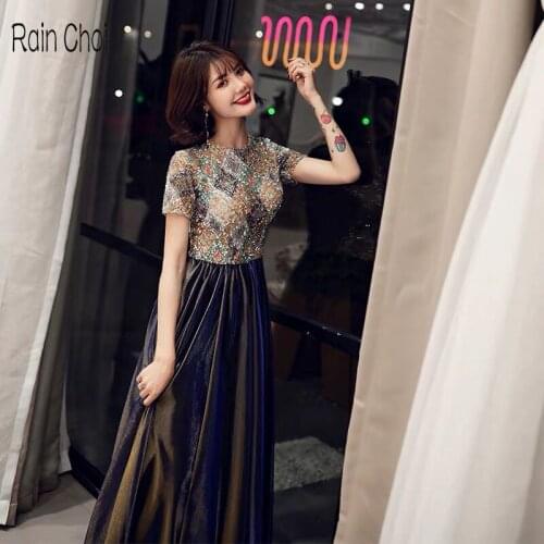 Sequins Formal Party Gowns Short Sleeves Vestido De Novia Long Evening Dresses