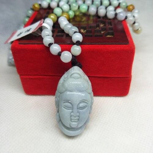 Zhe Ru Jewelry Pure Natural Jadeite Light Green Guanyin Avatar Pendant Tricolor Jade Bead Necklace Send A Certificate