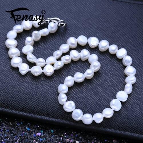 FENASY Natural Freshwater Genuine Baroque Pearl Necklaces For Women 8-9mm Pearl Jewelry 45cm Wedding Jewelry