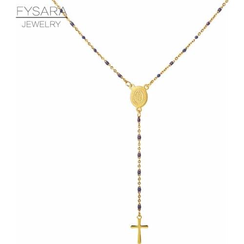 FYSARA Religion Cross Small Long Pendant Necklaces For Women Stainless Steel Goddess Necklace Choker Christianiy tNecklaces