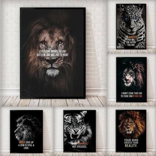 Animals Quotes Canvas Poster Wall Art Canvas Painting Nordic Lion Tiger Black White Pictures for Living Room Decoration Picture