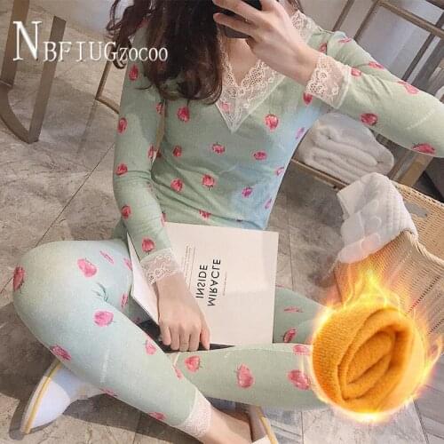 Winter Thermal Underwear Sets Lining With Fluff Winter 's Warm Long Johns Lover Thermal Suit