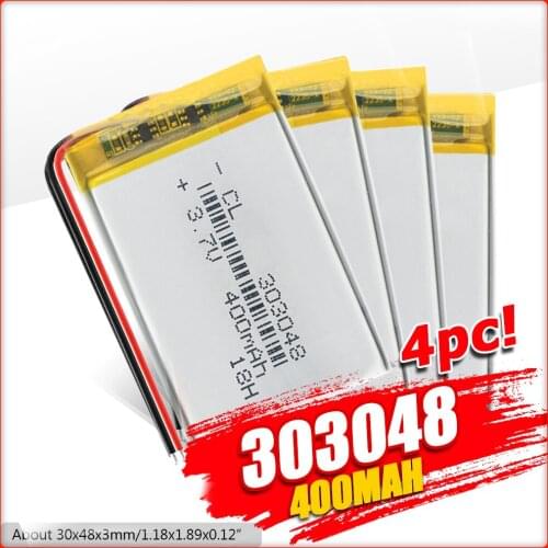 1/2/4 Pcs New Mini Li-polymer 400mAh Battery 3.7v 303048 Lithium Li Ion Po Battery Remote Control E-book Router Camera Bateria