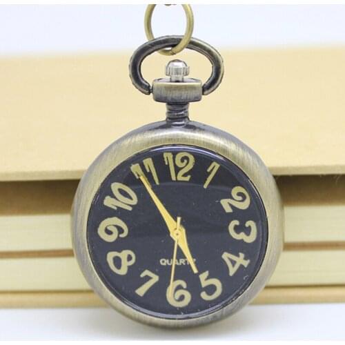 10pcs/lot )steampunk Halloween Style Bronze shine back black dail small Pocket Watch Necklace cosplay Halloween Christmas gift