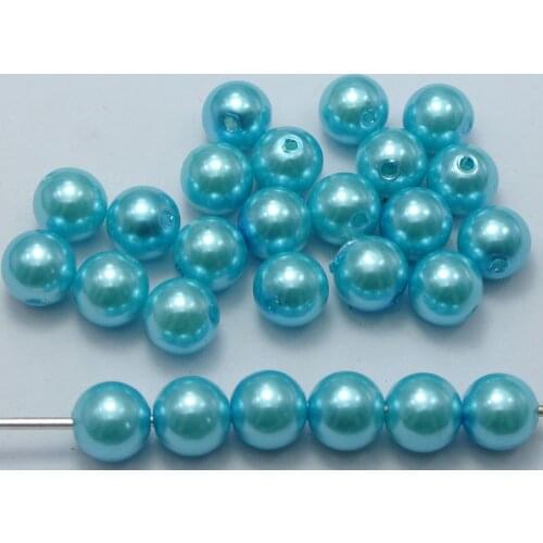 100 Pcs 10mm Plastic Faux Pearl Round Beads Sea Blue Imitation Pearl