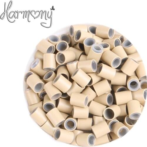 1000pcs/lot) 3.4*3.0*4mm 6# Medium Blonde silicone copper tube micro silicone lined copper rings tube beads rings