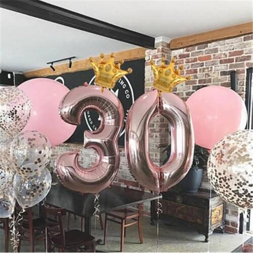 2pcs 40inch Rose Gold Giant number Foil Balloons Birthday Party Decorations Big Size Digital Balloon Kids Toy Gift Crown Globos