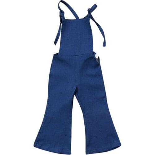2018 1-6Y Fashion Casual Newborn Infant Baby Girls Denim Sleeveless Square Collar Belt Button Blue Straight Type Overalls