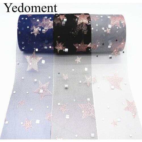 25Yards/roll 8CM Pink Gold Star Foil Tulle Roll Organza Tutu Fabric Baby Shower Party Supplies DIY Hair Bows Handmade Materials