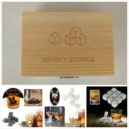 3 colors 9pcs/set Whiskey Stones with WORDS wooden box whisky whiskey rocks stones cube stone wooden box free shipping