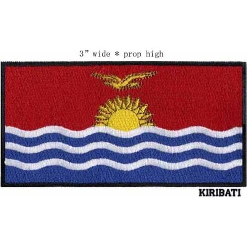 3" wide KIRIBATI embroidery iron on flag patch black border for clothing
