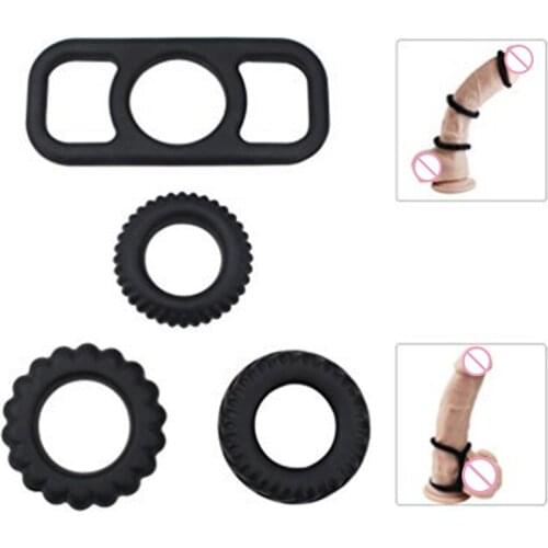4pcs Male Cock Ring Penis Enlargement Chastity Cage Silicone Penis Ring Scrotum Binding Rings Sex Toys For Men Delay Ejaculation